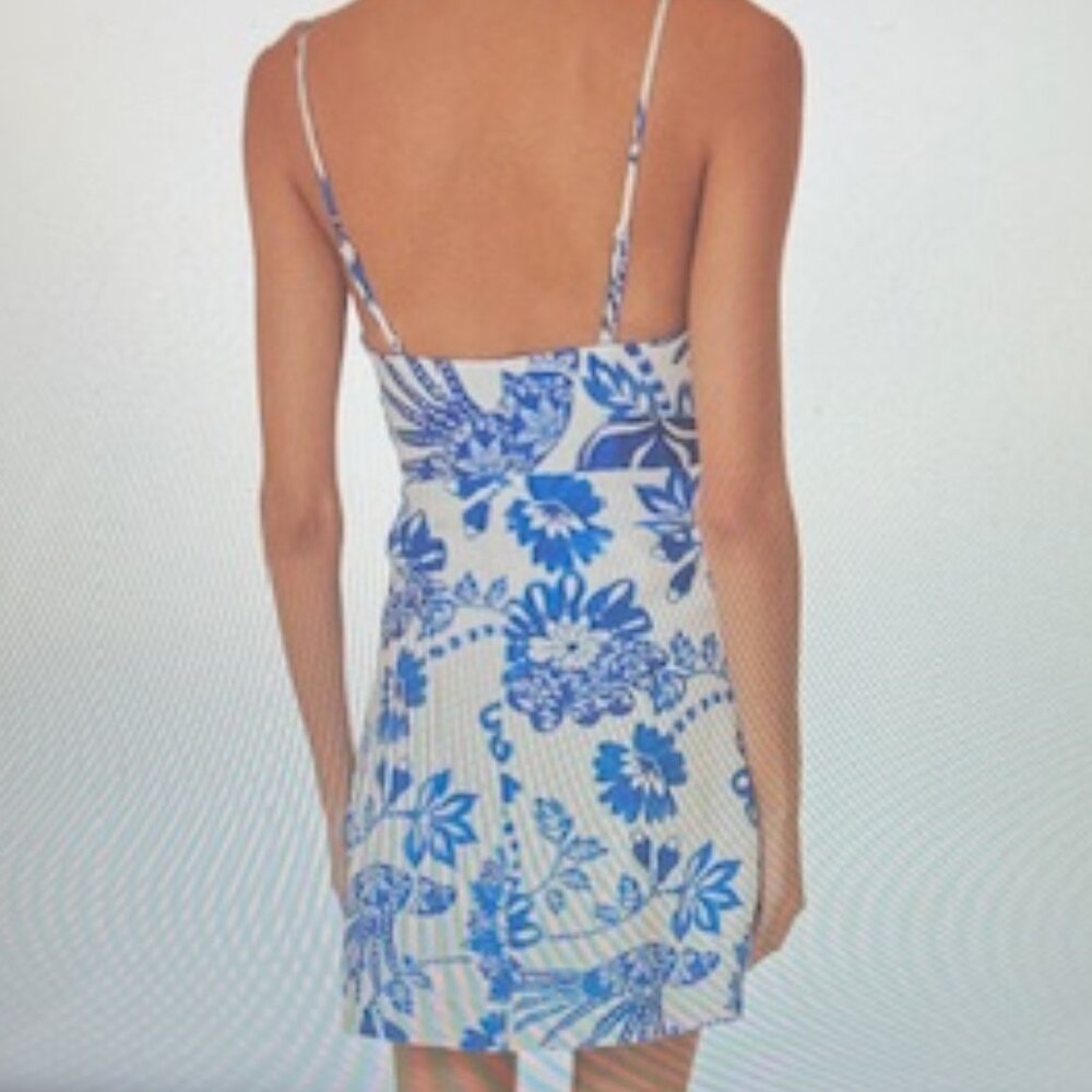 Farm Rio FloralBirds Off White 100% Linen Mini Dress with Adjustable Straps - Picture 14 of 15